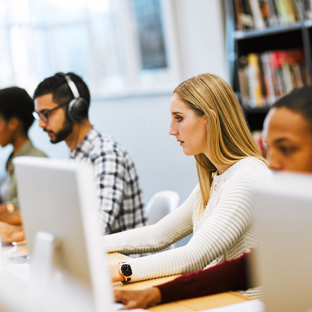 Diverse group of adults working individually at their respective computers