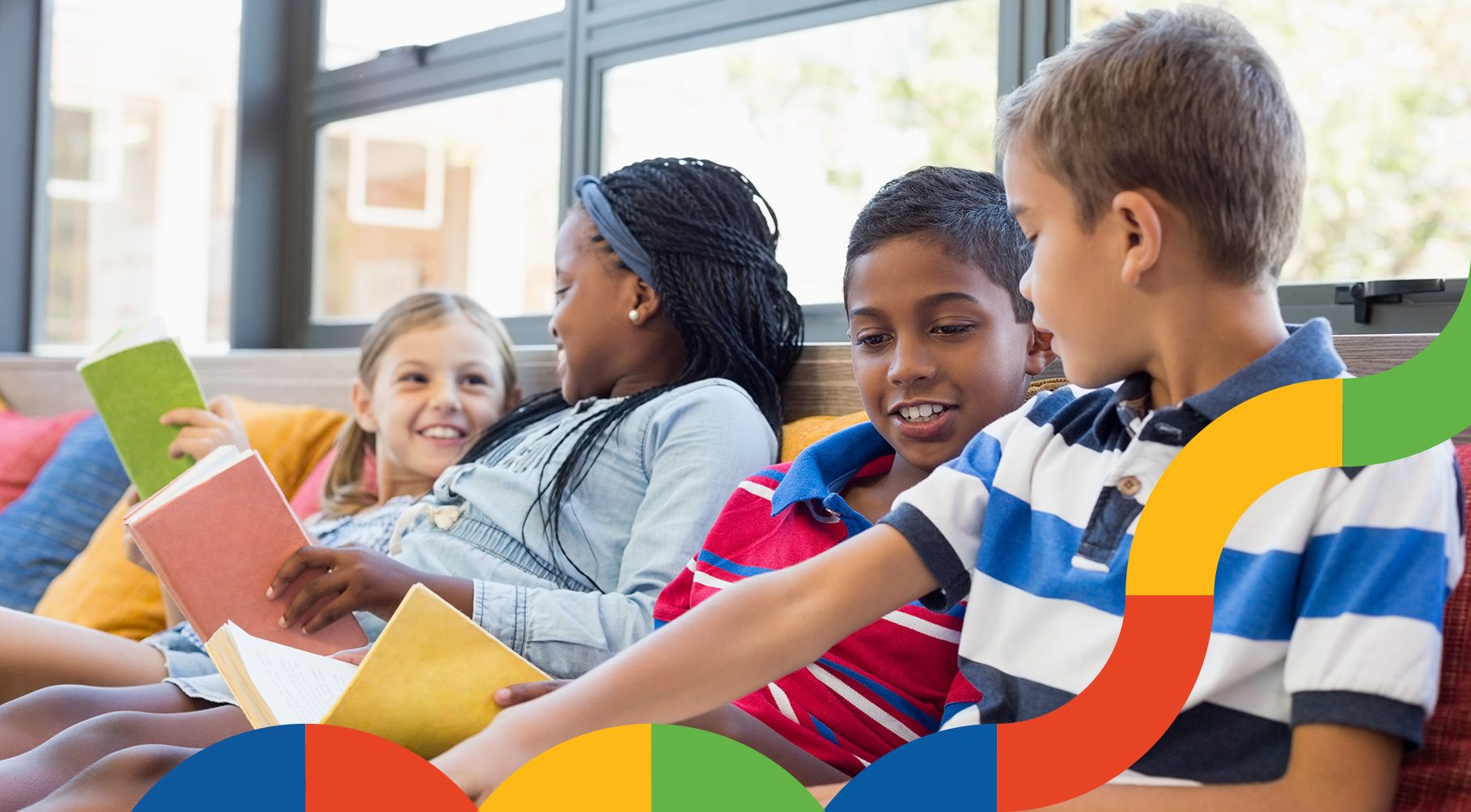 Diverse kids reading together in class