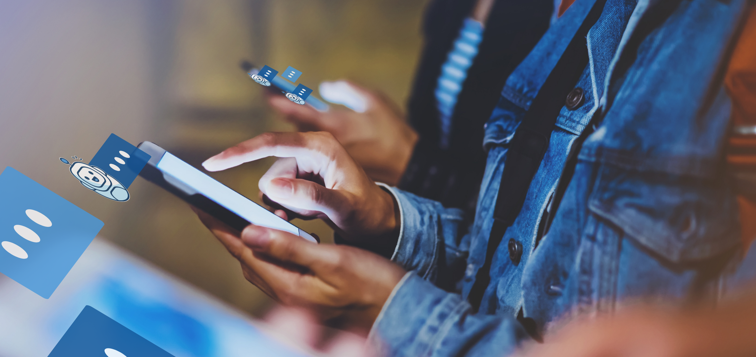 Close-up of two people's phones having conversations with Let's Talk Assistant chatbot