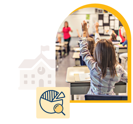 Students raising their hands in classroom