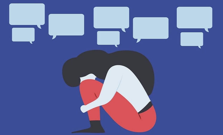 Conceptual illustration for bullying, gossiping; aspersion, defamation, slander, libel, slur, detraction, on female girl and teen