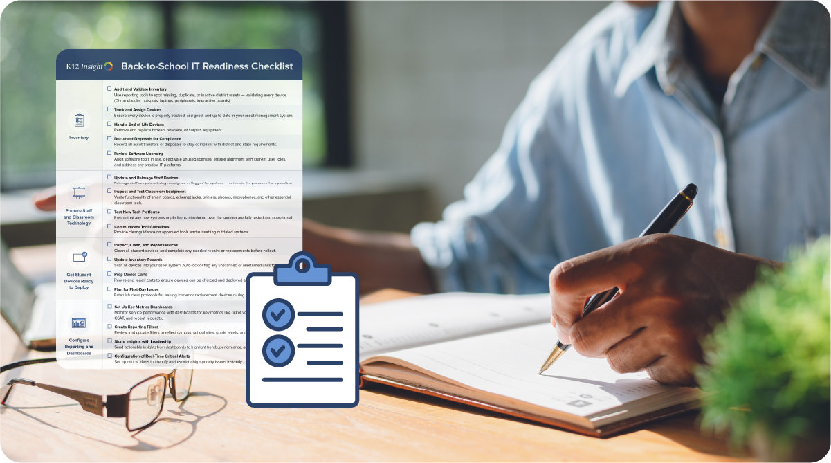 IT Readiness Check list for Back to School - blog post - image shows check list and person with pen and open book