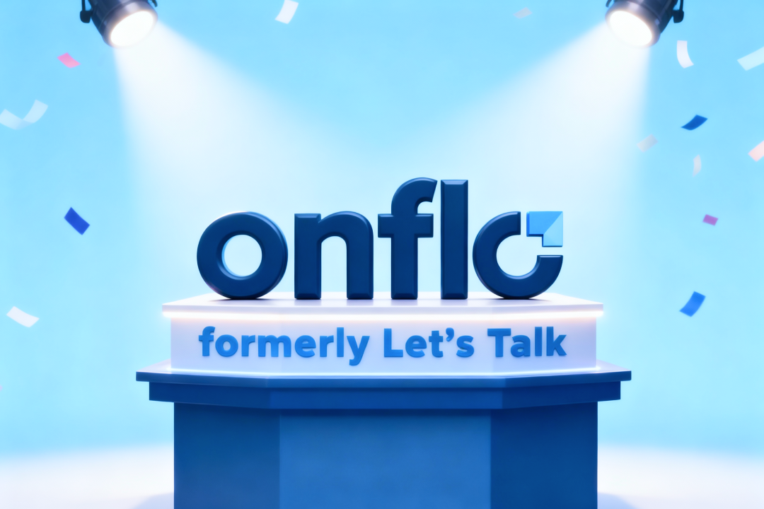 A 3D graphic of the Onlfo logo displayed on a lit podium with 