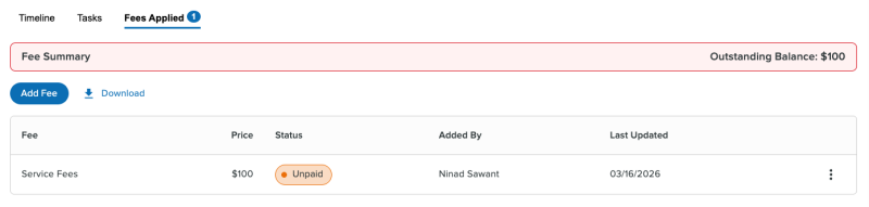 example of a fee assigned to a ticket