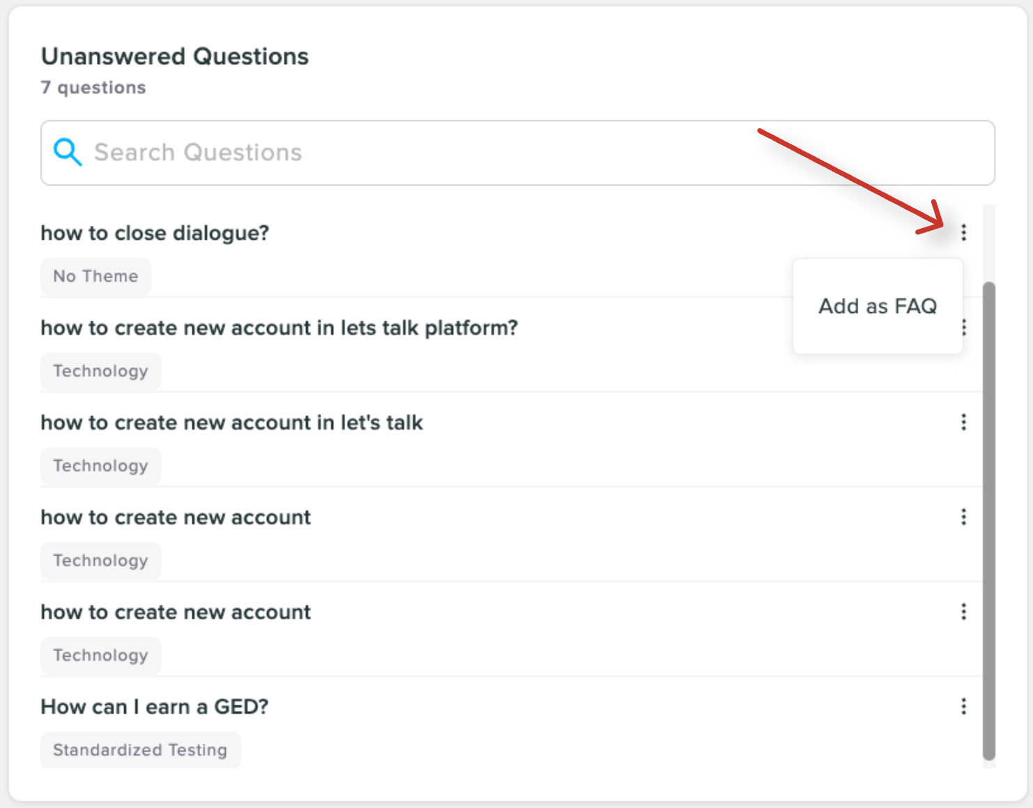 Unanswered questions turned into FAQ