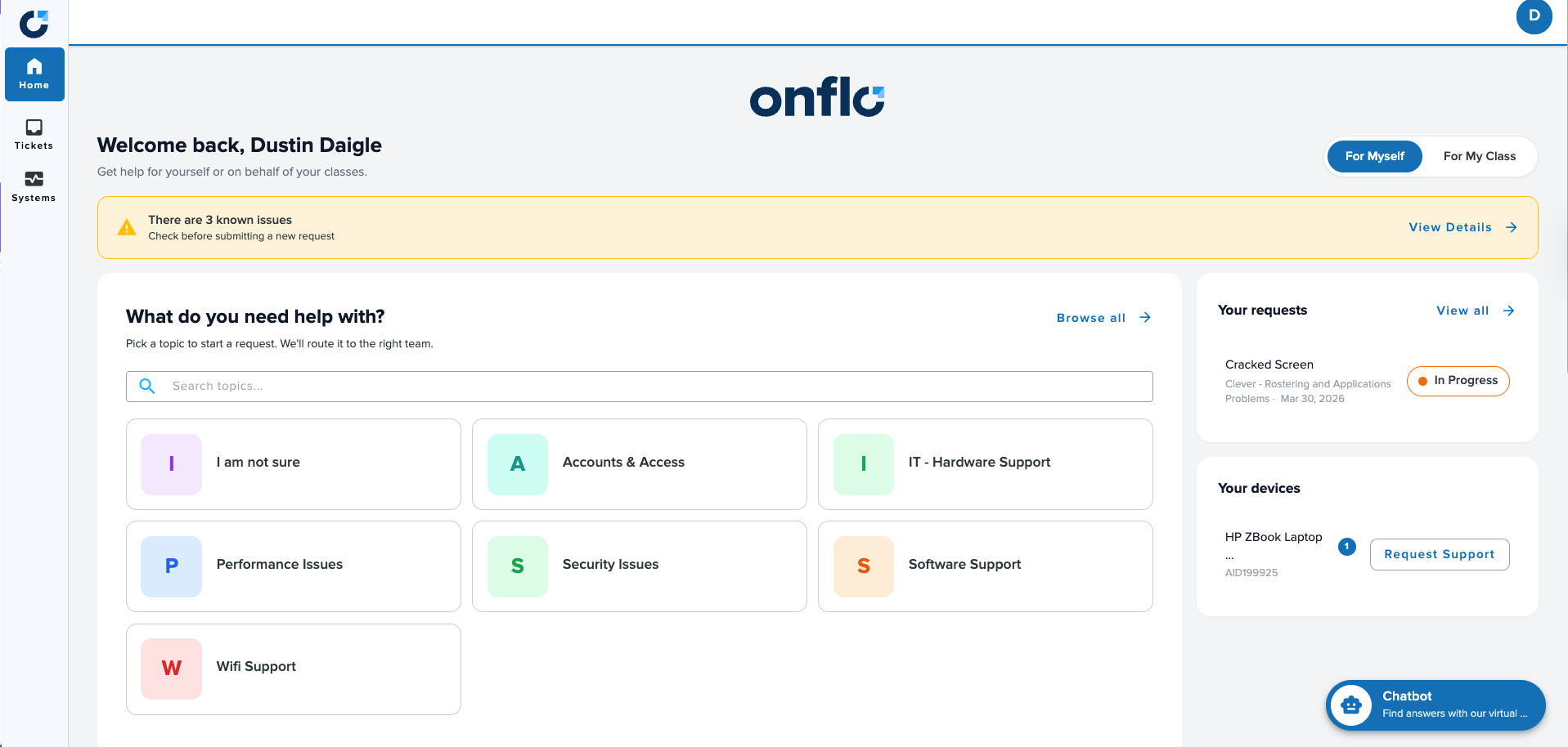 Customer Portal 3.0 home screen