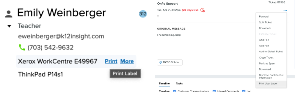 Print Label from asset record